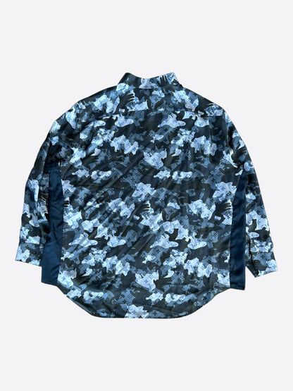 Louis Vuitton Blue Camouflage Monogram Silk Button Up Shirt