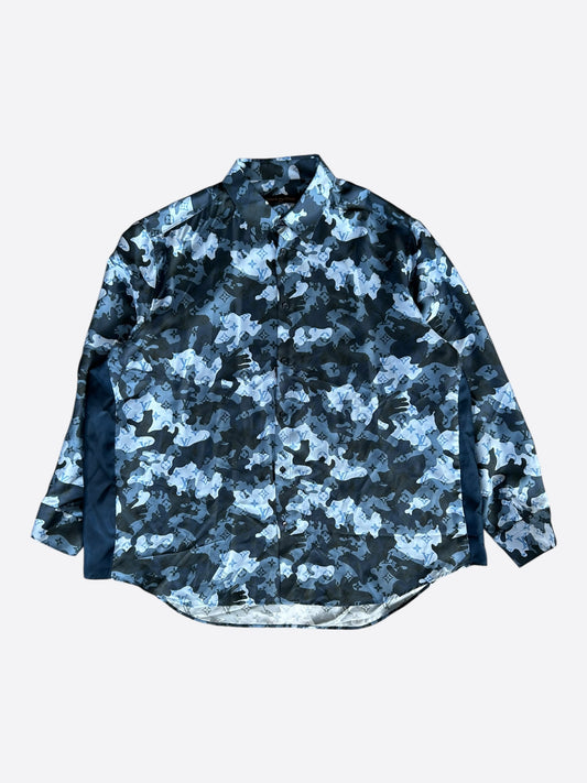 Louis Vuitton Blue Camouflage Monogram Silk Button Up Shirt