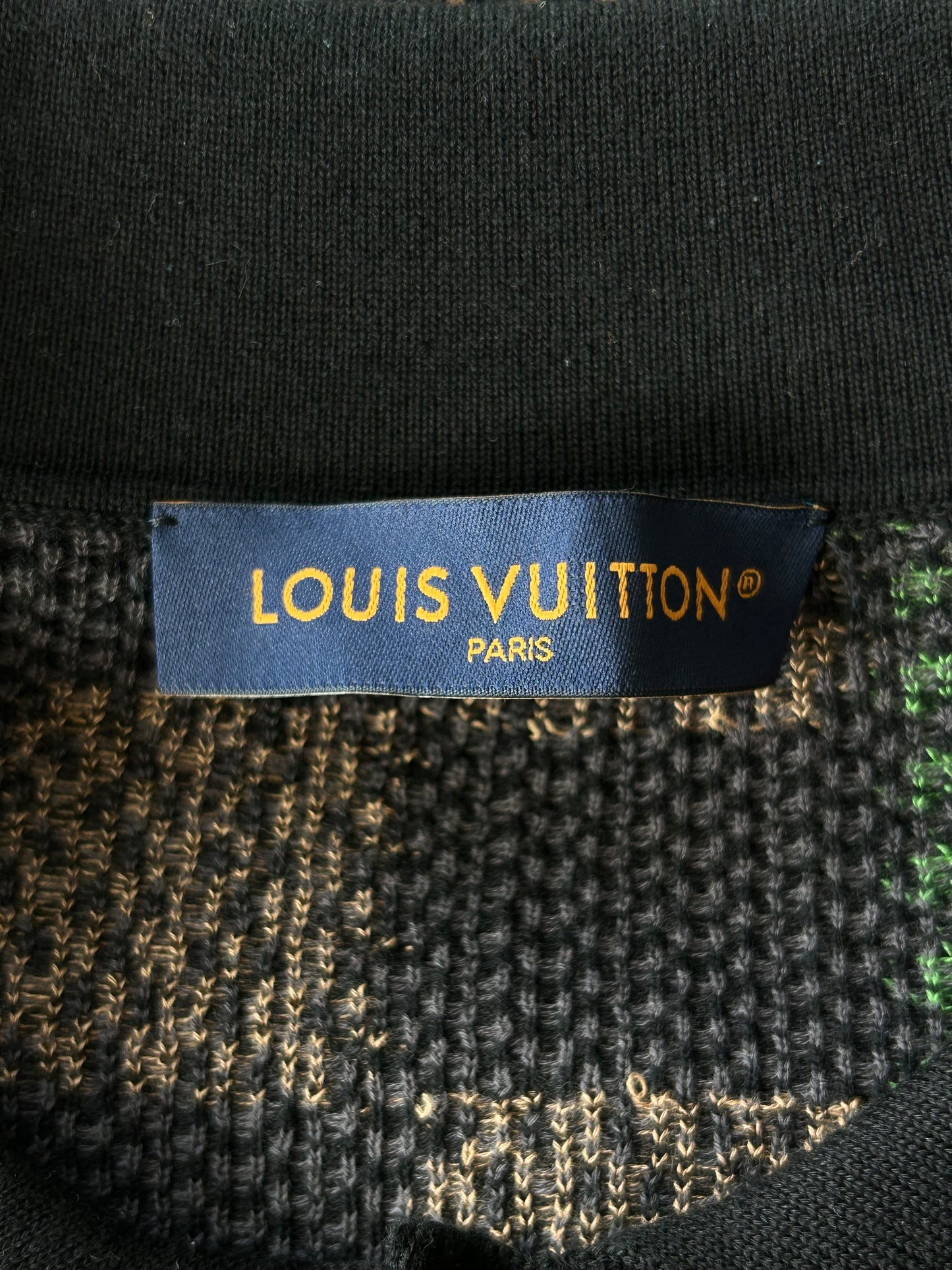 Louis Vuitton Black & Multicolor Damier Knit Button Up Shirt
