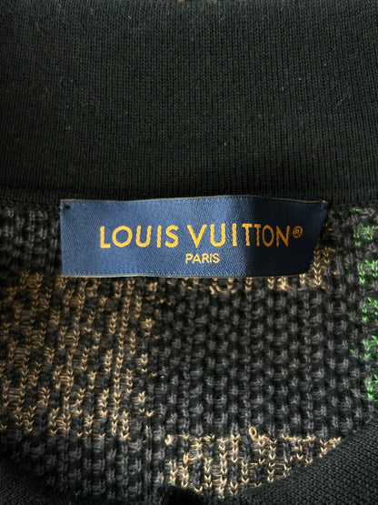 Louis Vuitton Black & Multicolor Damier Knit Button Up Shirt