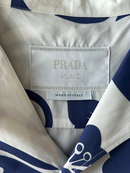 Prada White & Blue Floral Button Up Shirt