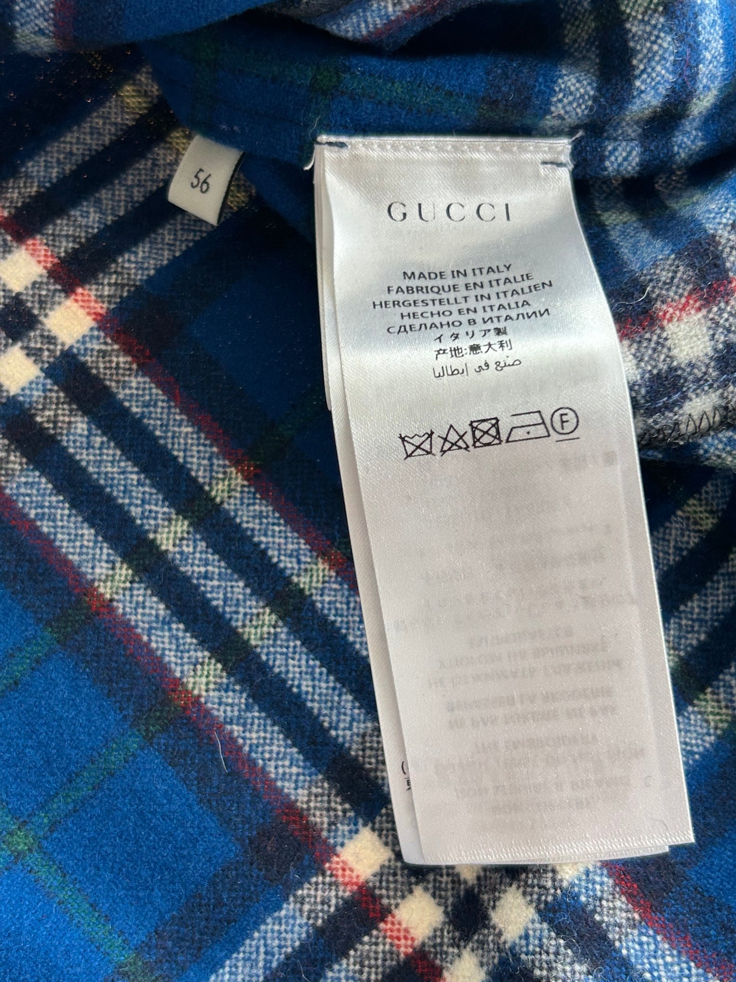 Gucci Blue & White Plaid Embroidered Button Up Shirt