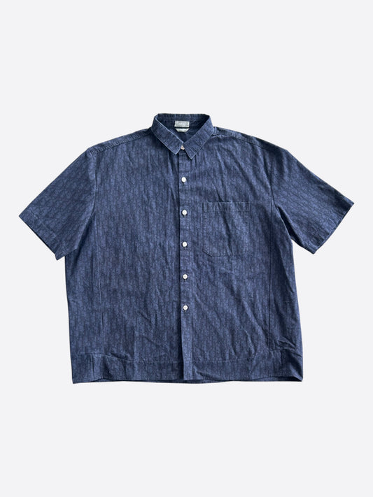 Dior Blue & Black Oblique Denim Button Up Shirt