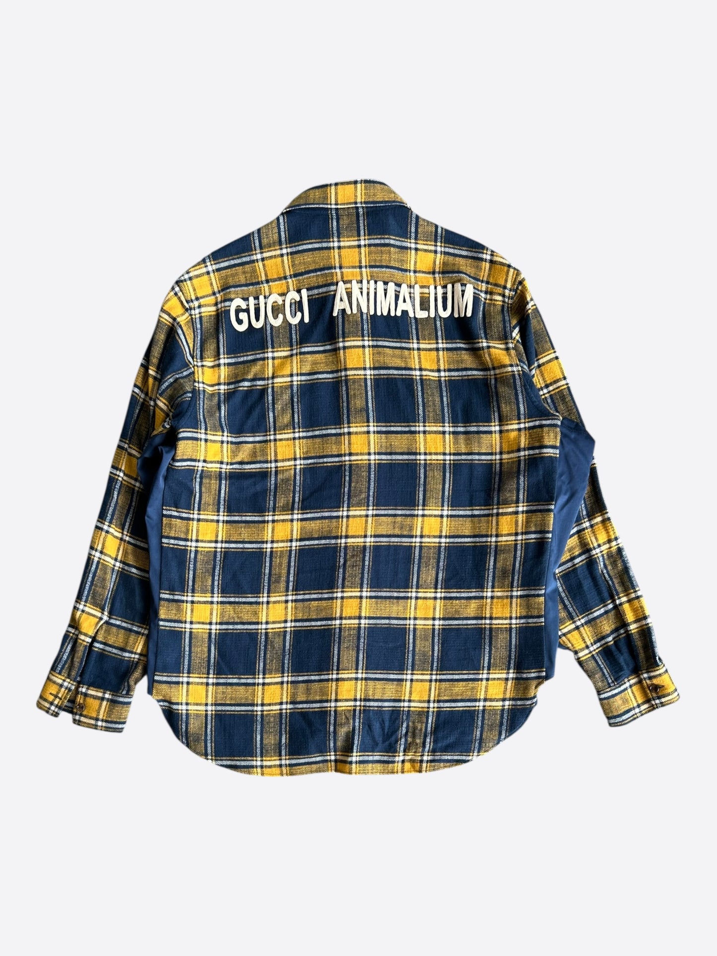 Gucci Blue & Yellow Plaid Embroidered Button Up Shirt