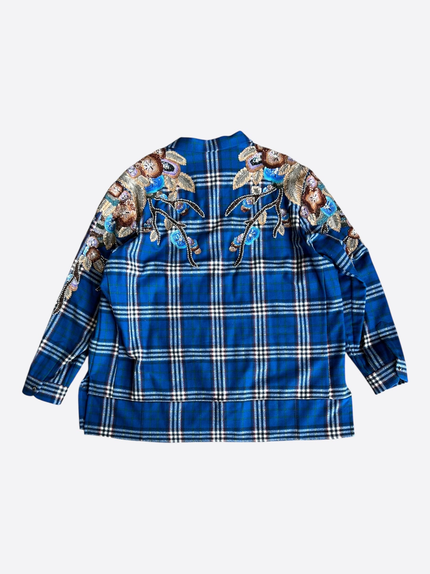 Gucci Blue & White Plaid Embroidered Button Up Shirt