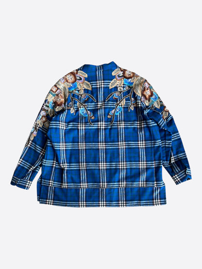Gucci Blue & White Plaid Embroidered Button Up Shirt