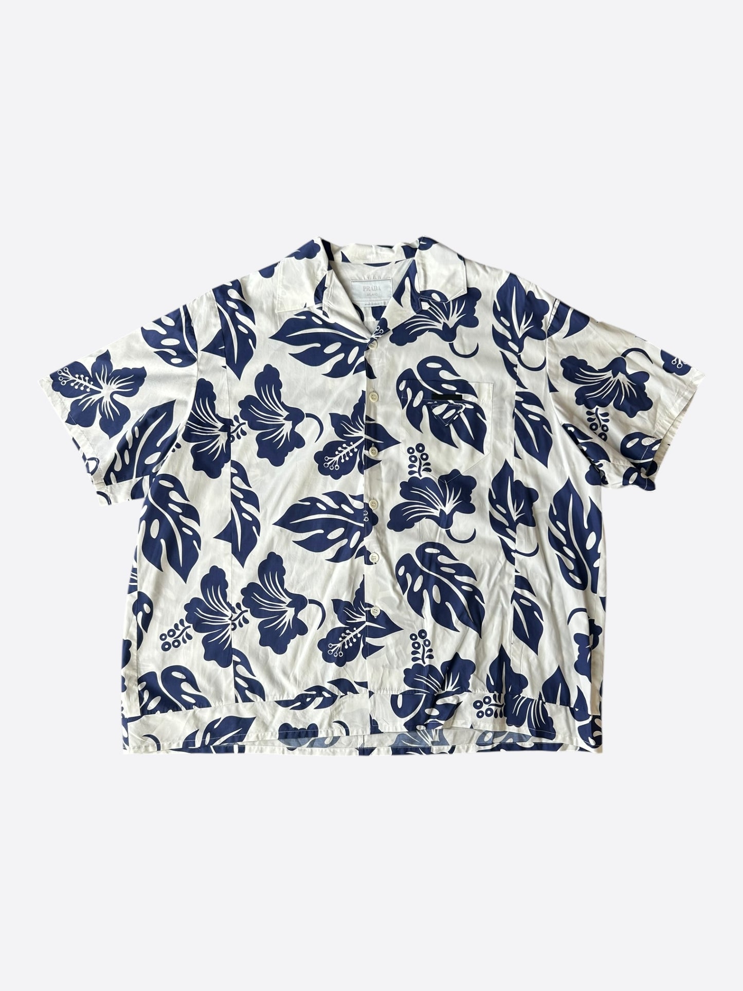 Prada White & Blue Floral Button Up Shirt