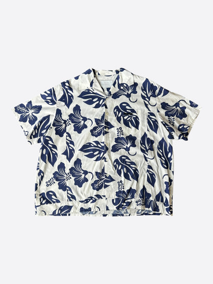 Prada White & Blue Floral Button Up Shirt