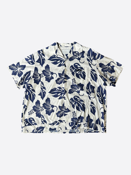 Prada White & Blue Floral Button Up Shirt