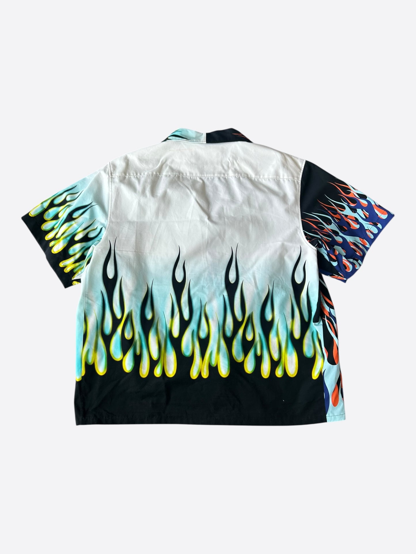 Prada White Flames Split Button Up Shirt