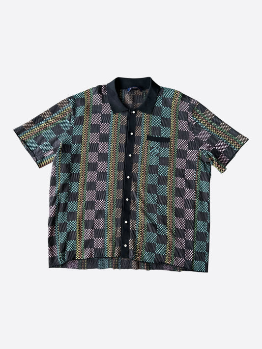 Louis Vuitton Black & Multicolor Damier Knit Button Up Shirt