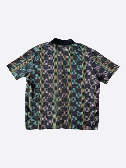 Louis Vuitton Black & Multicolor Damier Knit Button Up Shirt