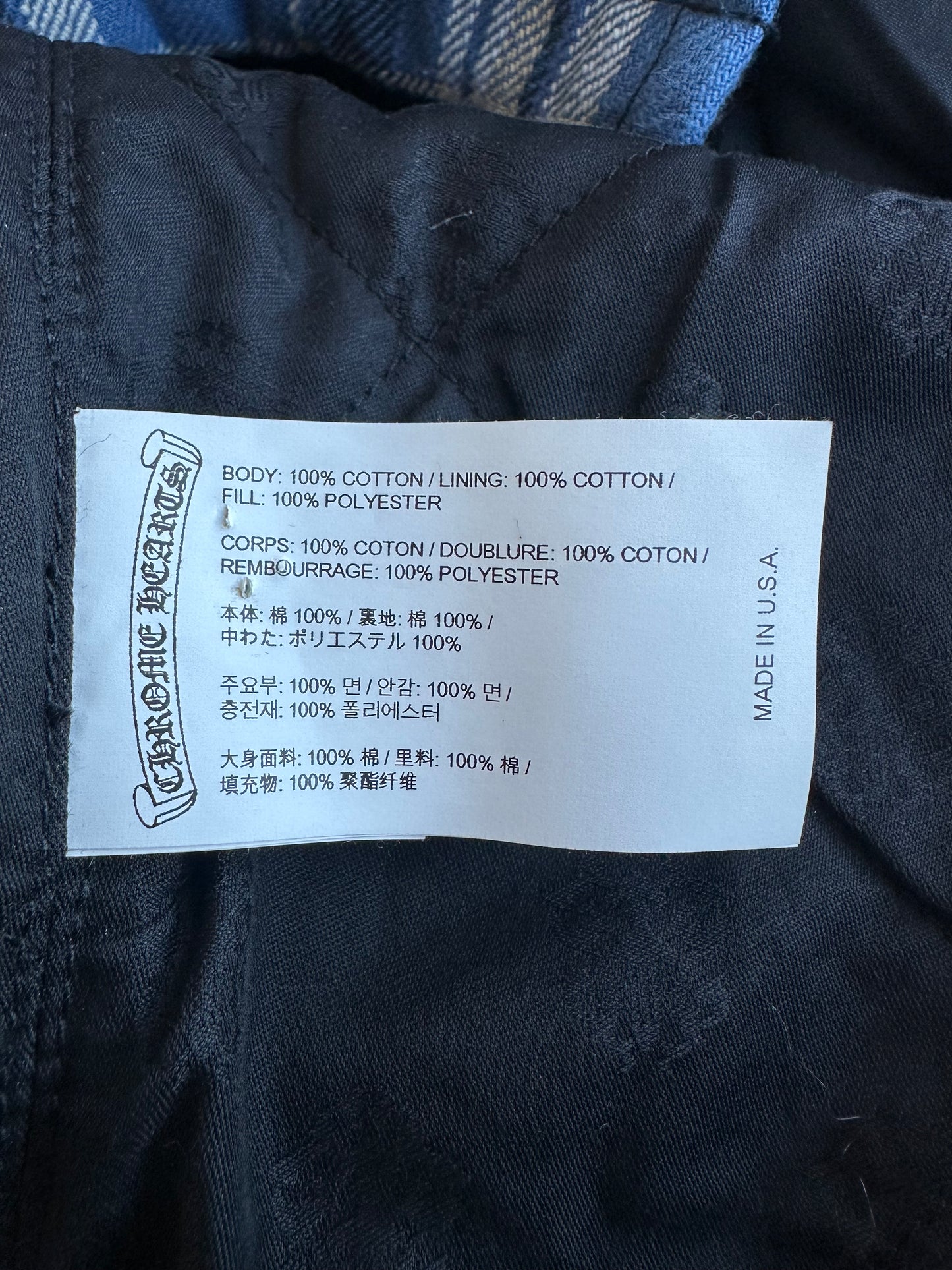 Chrome Hearts Blue & Yellow Script Padded Flannel Jacket