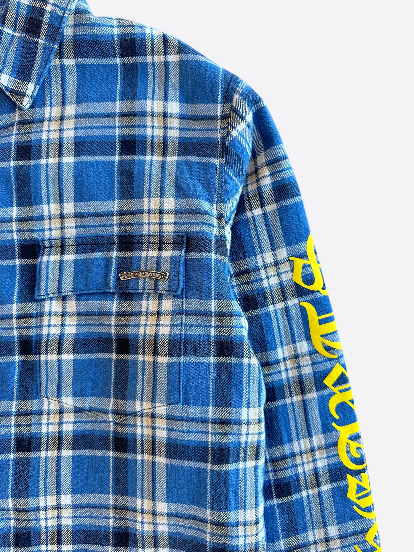 Chrome Hearts Blue & Yellow Script Padded Flannel Jacket