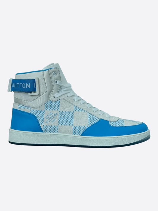 Louis Vuitton White & Blue Damier Rivoli High Top Sneakers