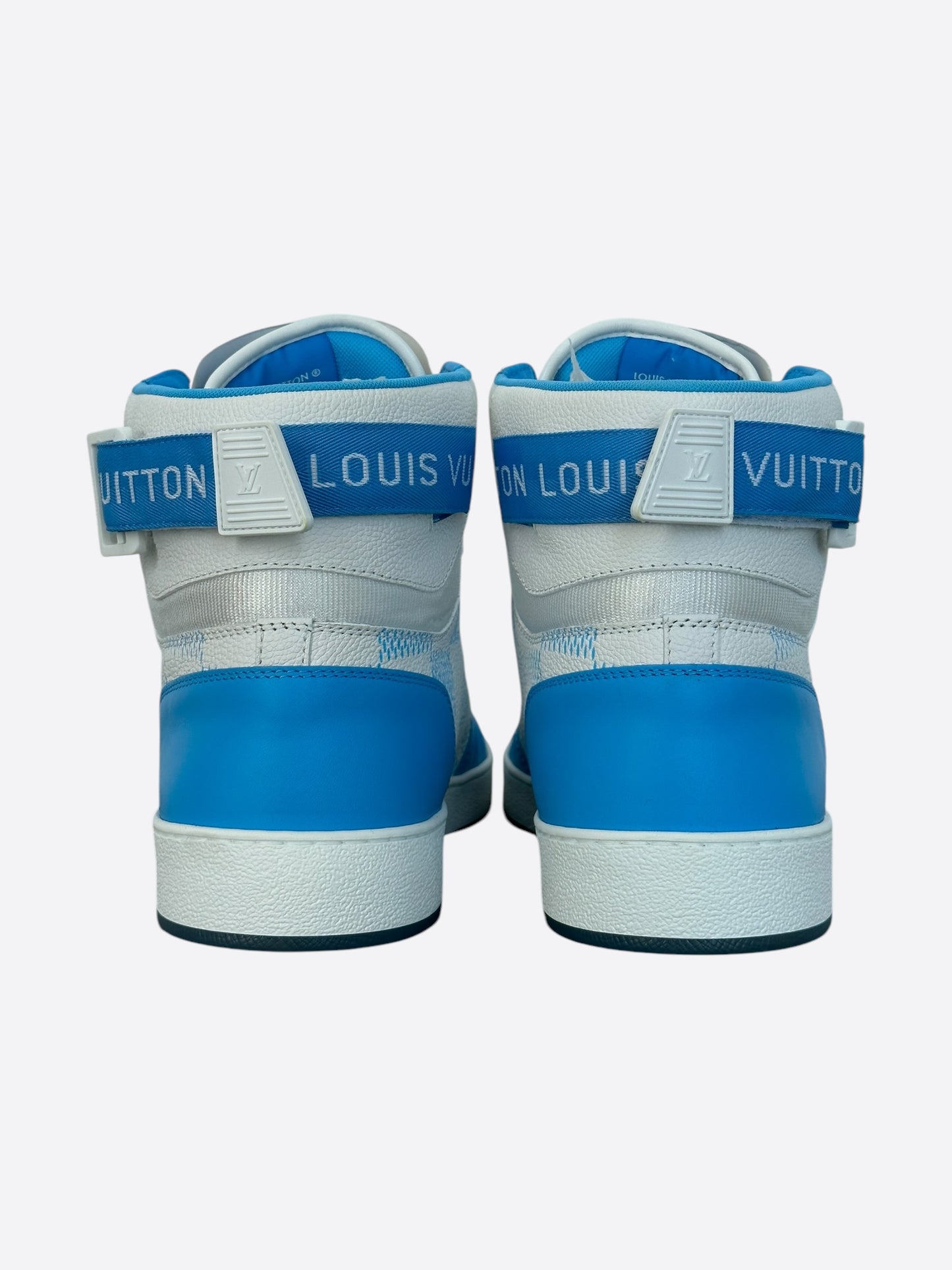 Louis Vuitton White & Blue Damier Rivoli High Top Sneakers