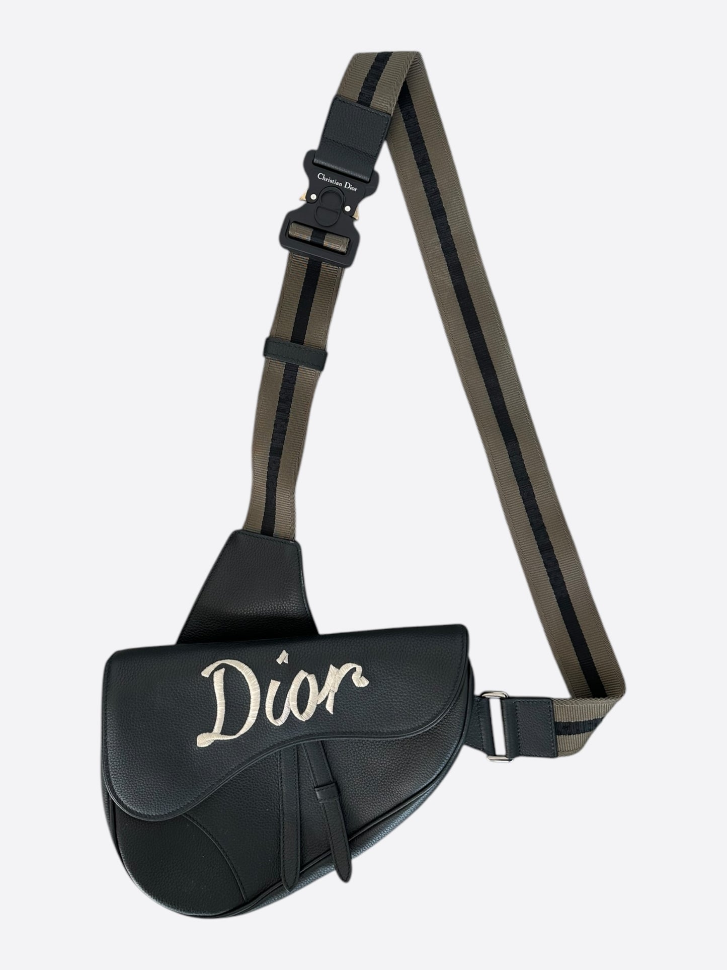 Dior Black & Silver Logo Calfskin Saddle Bag