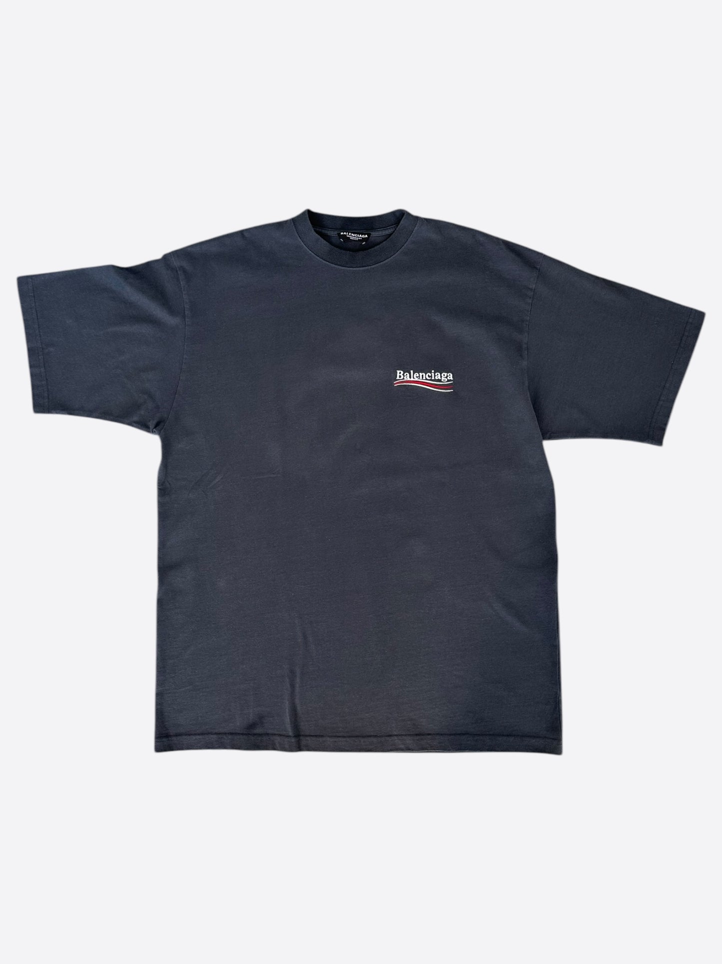 Balenciaga Faded Black Campaign Embroidered Logo T-Shirt