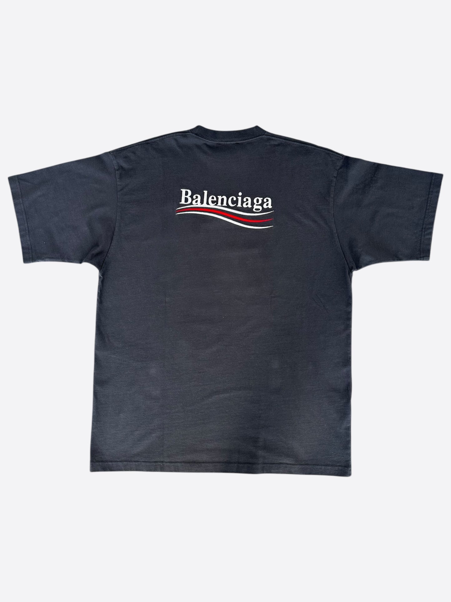 Balenciaga Faded Black Campaign Embroidered Logo T-Shirt