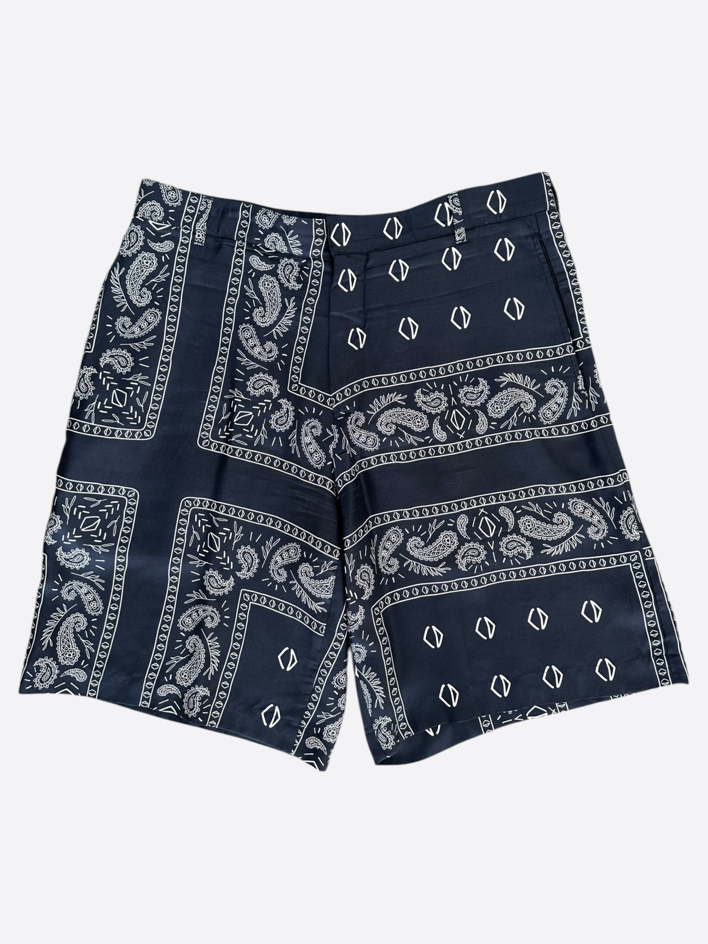 Dior Cactus Jack Navy & White Diamond Bandana Print Silk Shorts