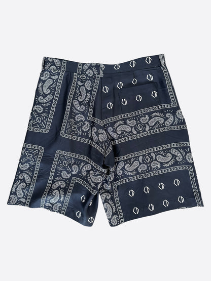 Dior Cactus Jack Navy & White Diamond Bandana Print Silk Shorts