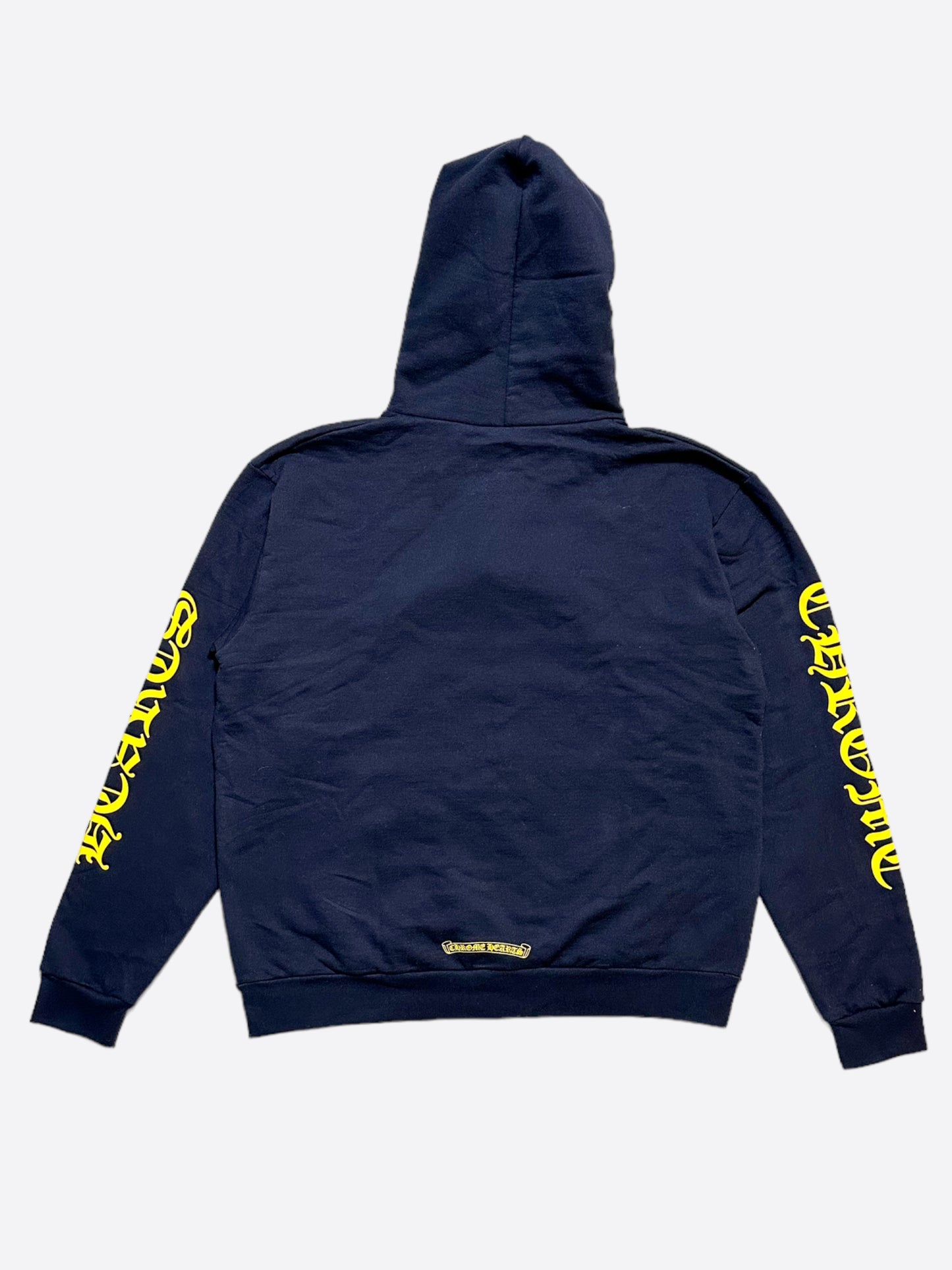 Chrome Hearts Navy & Yellow Script Logo Hoodie