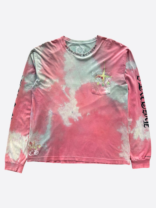 Chrome Hearts CVTVLIST Pink & White Tie-Dye Longsleeve T-Shirt