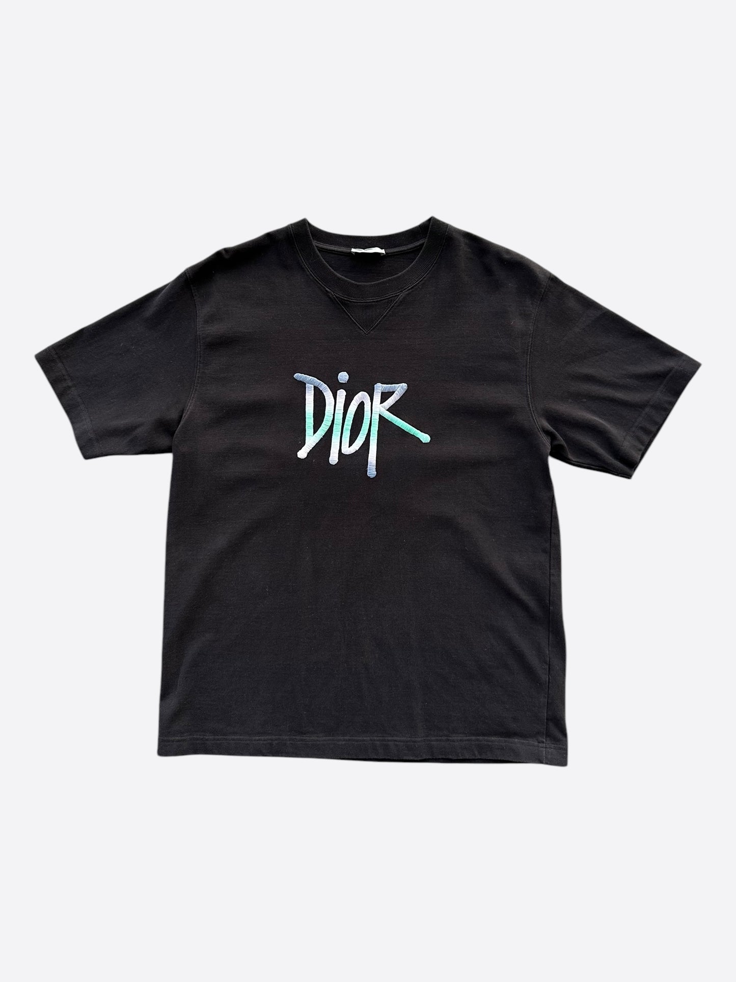 Dior Stussy Black Mulitcolor Logo Embroidered T-Shirt