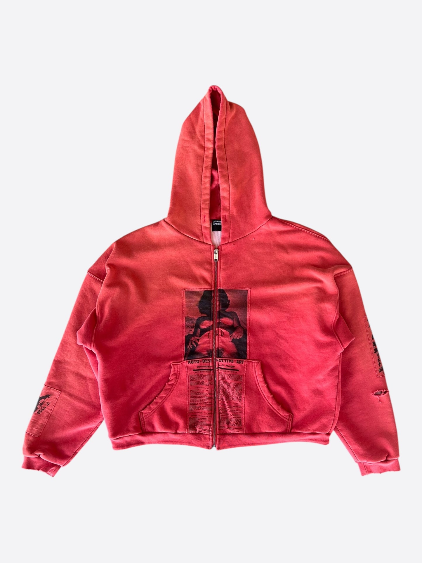 Enfants Riches Deprimes Red & Black Anti-Process Patchwork Thermal Zip Up Hoodie