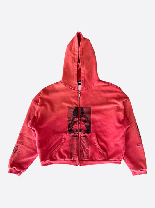 Enfants Riches Deprimes Red & Black Anti-Process Patchwork Thermal Zip Up Hoodie