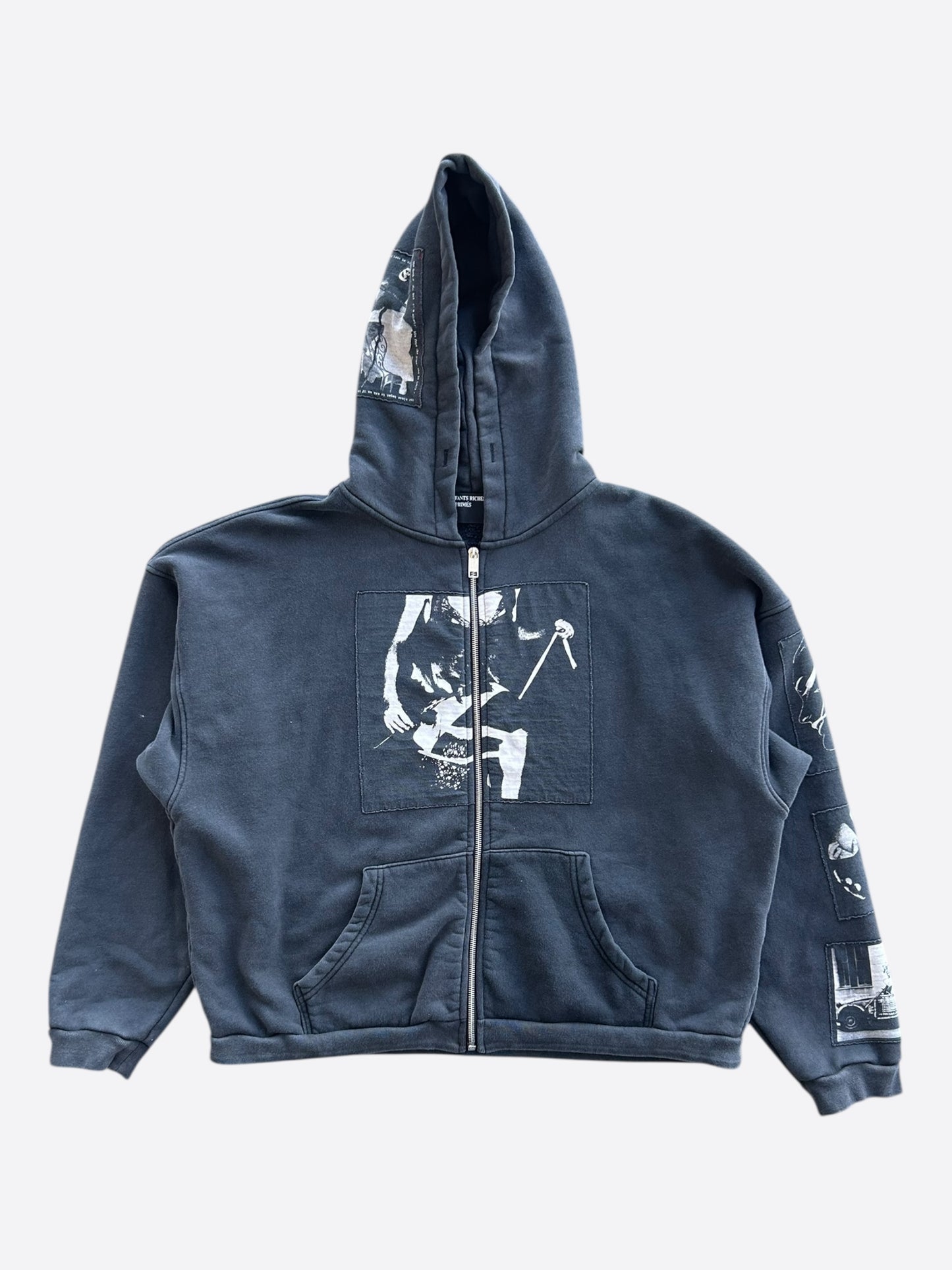 Enfants Riches Deprimes Faded Black & White Asphyxiation Patchwork Zip Up Hoodie