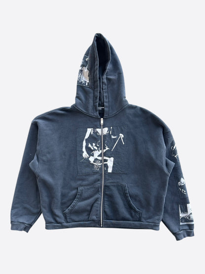 Enfants Riches Deprimes Faded Black & White Asphyxiation Patchwork Zip Up Hoodie