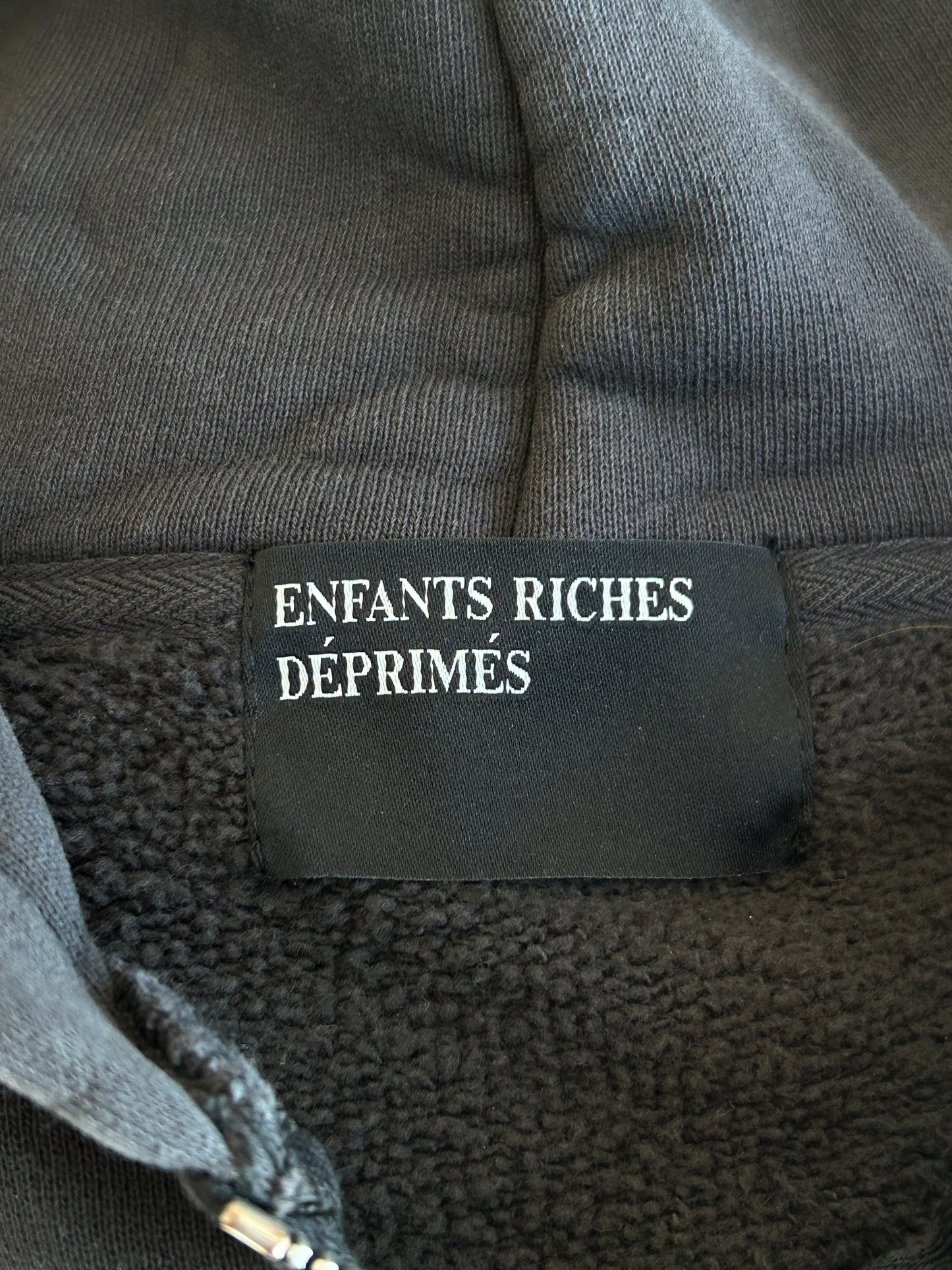 Enfants Riches Deprimes Washed Black & White Disarm Patchwork Zip Up Hoodie