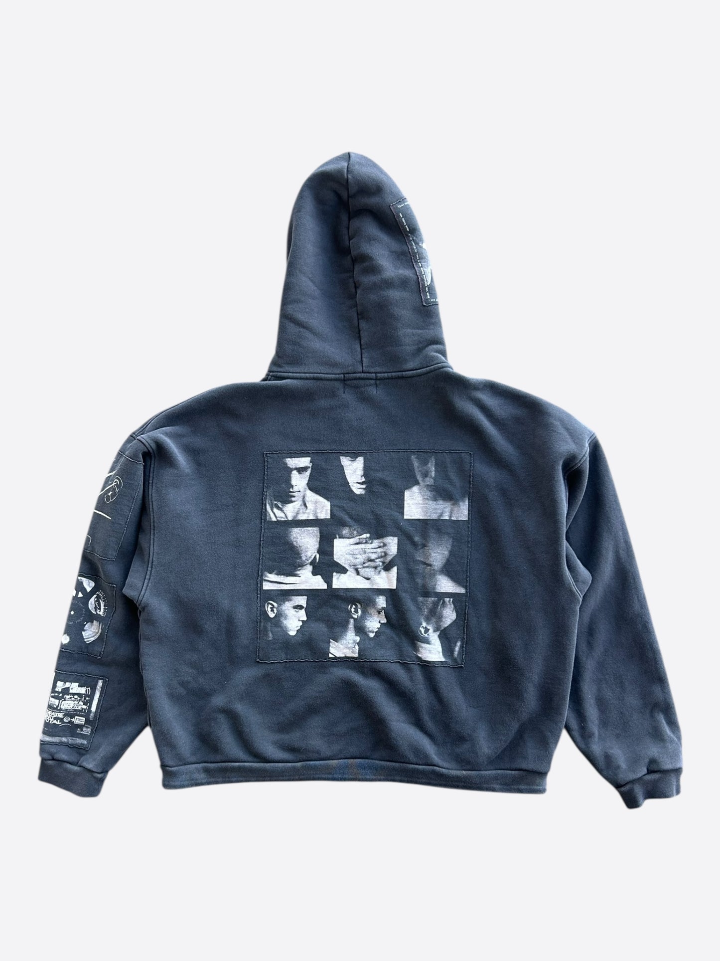 Enfants Riches Deprimes Faded Black & White Asphyxiation Patchwork Zip Up Hoodie