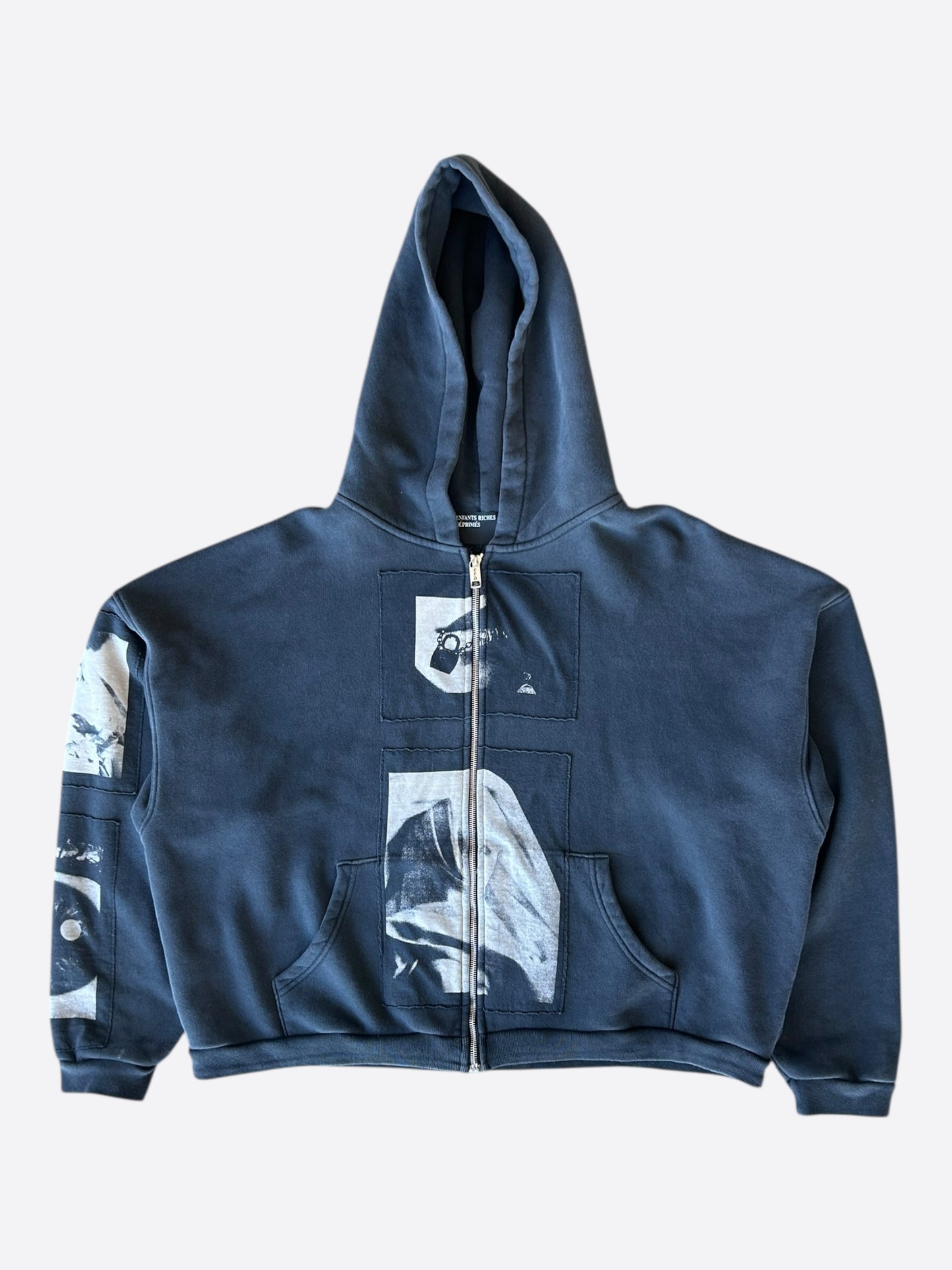 Enfants Riches Deprimes Washed Black & White Madonna Patchwork Zip Up Hoodie