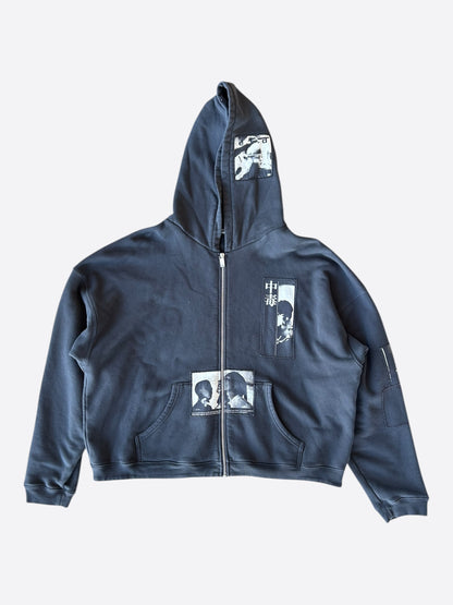 Enfants Riches Deprimes Washed Black & White Disarm Patchwork Zip Up Hoodie