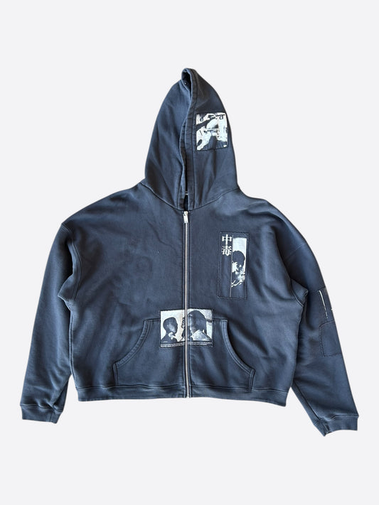 Enfants Riches Deprimes Washed Black & White Disarm Patchwork Zip Up Hoodie