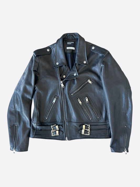 Enfants Riches Deprimes Black Rose Buckle Moto Leather Jacket