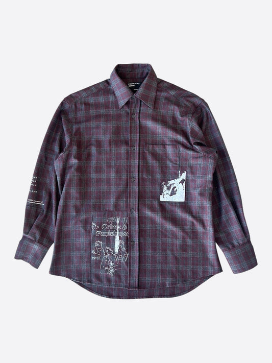 Enfants Riches Deprimes Red & Black Plaid Assemblage Patchwwork Flannel Shirt