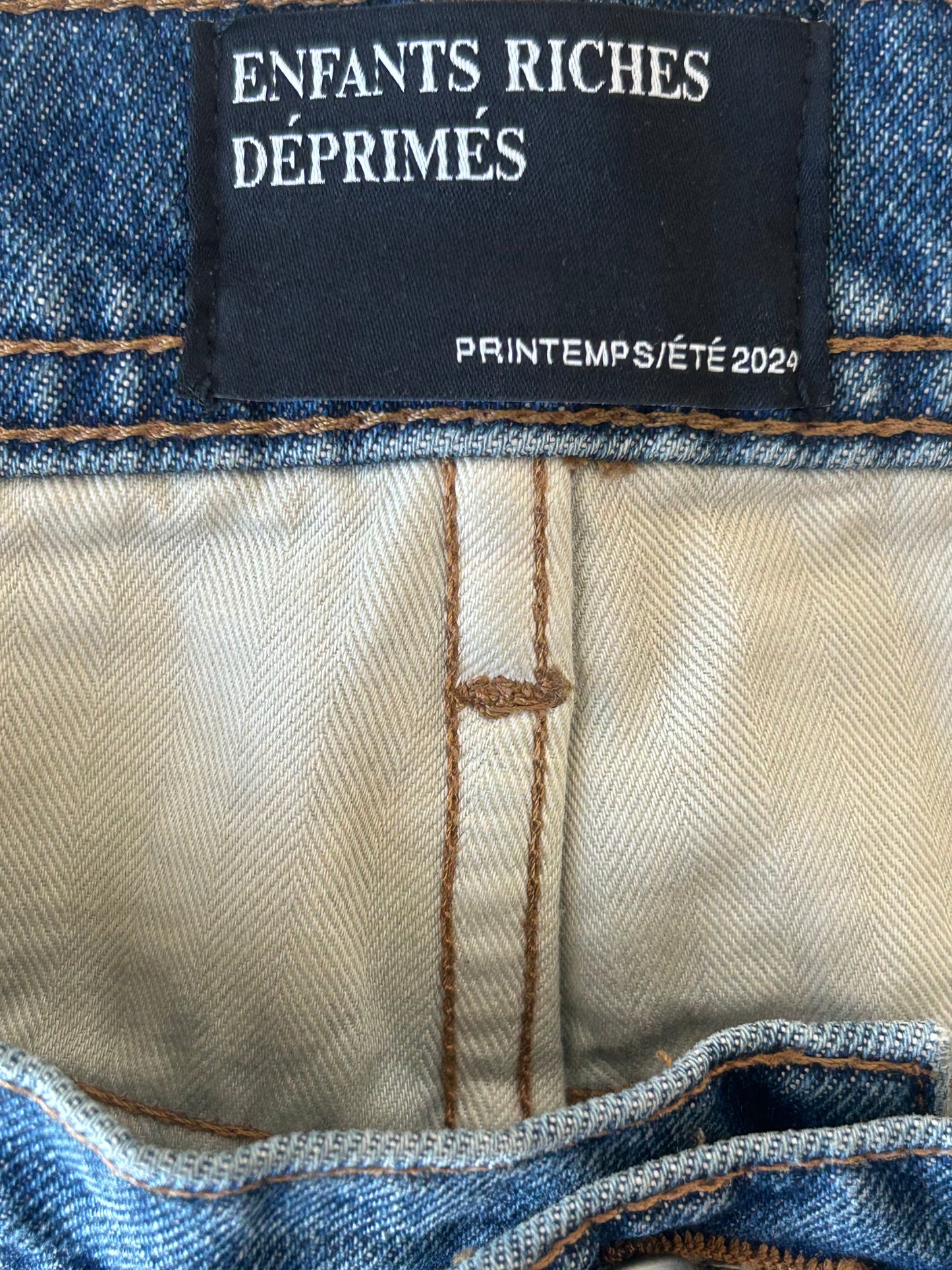 Enfants Riches Deprimes Faded Blue Embroidered Patch Flared Jeans