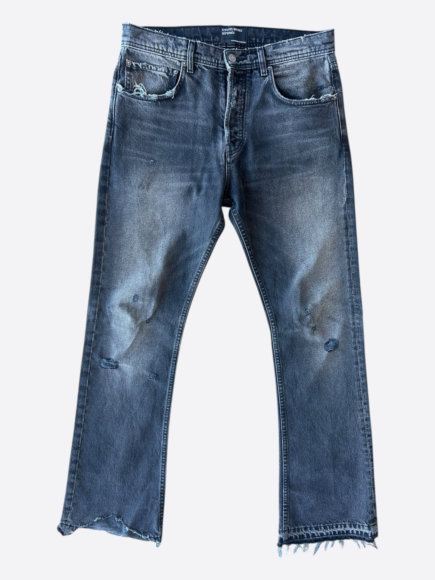 Enfants Riches Deprimes Faded Grey Distressed Flared Jeans