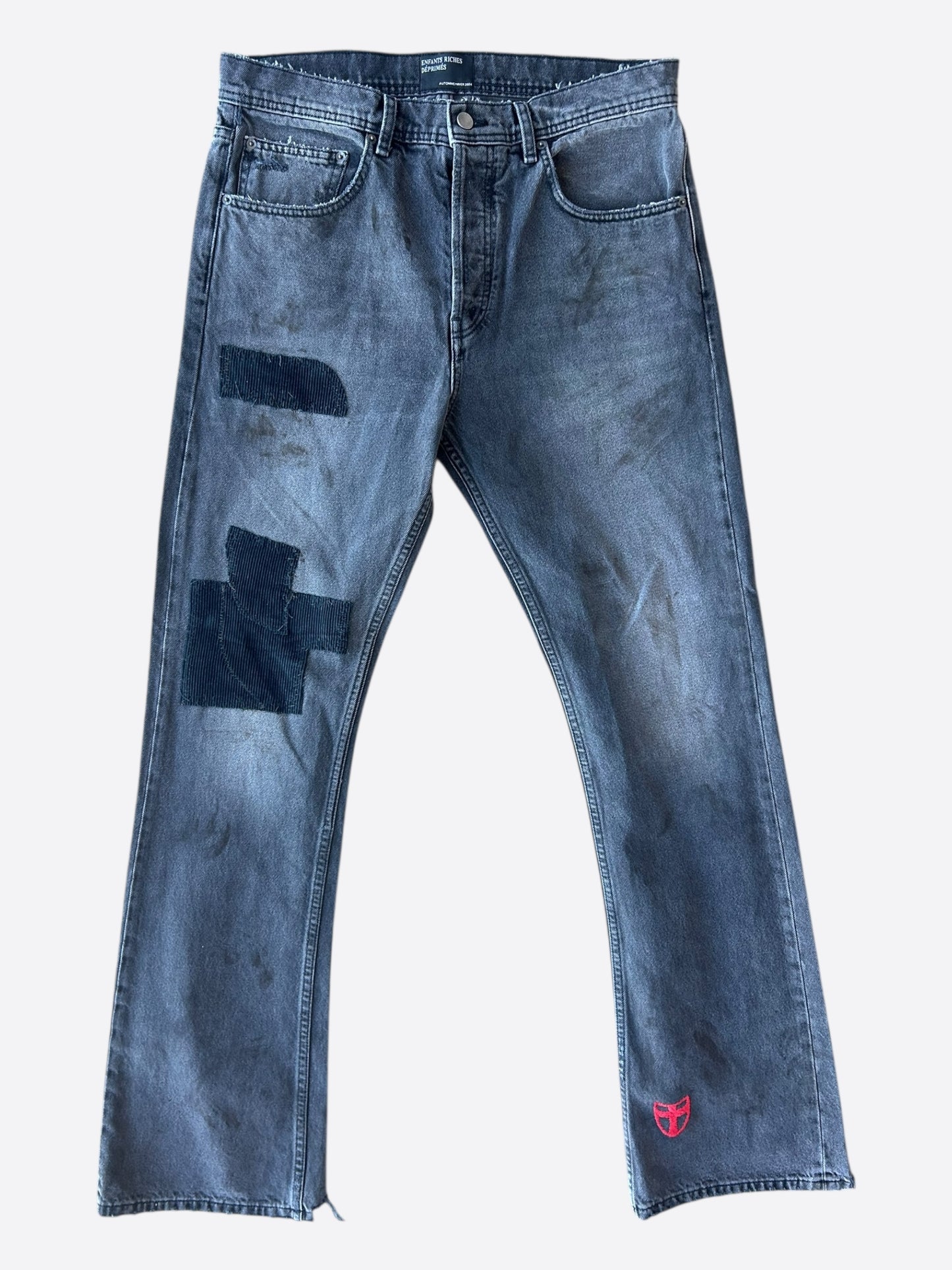 Enfants Riches Deprimes Washed Black Distressed Flared Jeans