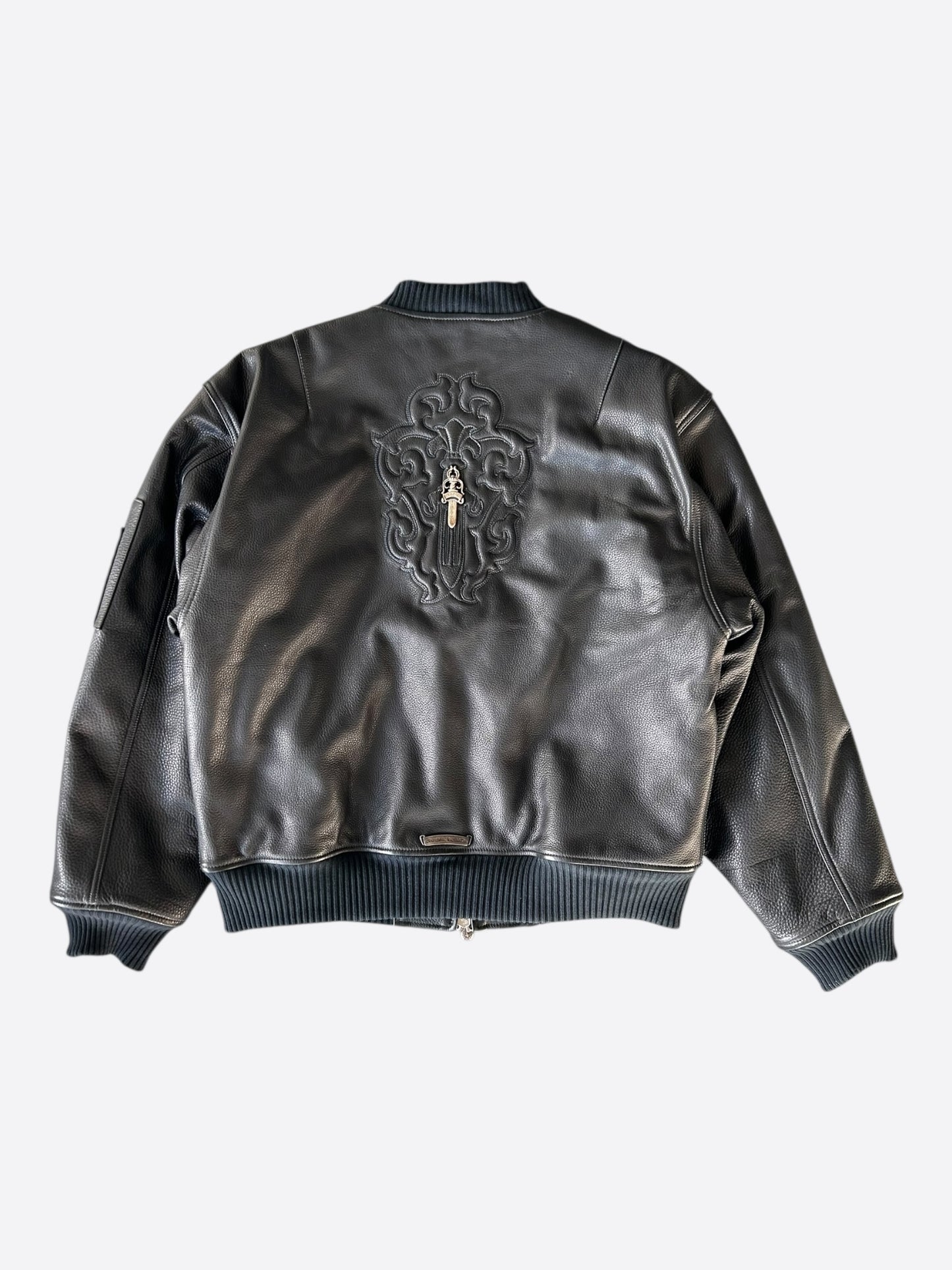 Chrome Hearts Black & Silver Dagger Leather Bomber Jacket