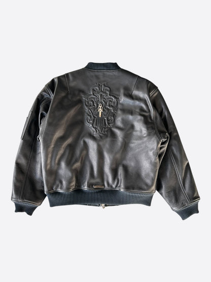 Chrome Hearts Black & Silver Dagger Leather Bomber Jacket
