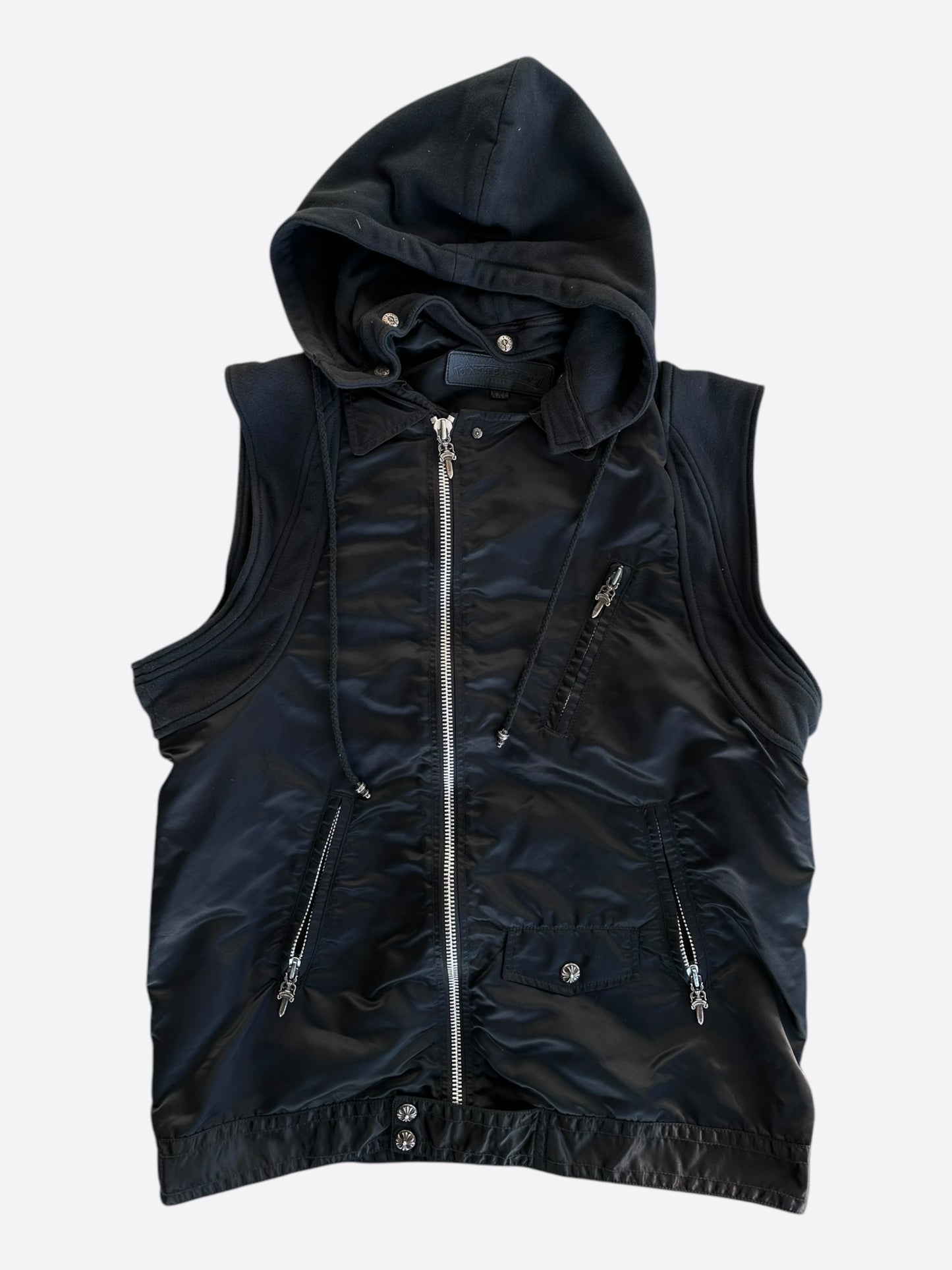 Chrome Hearts Black Nylon Hooded Biker Vest