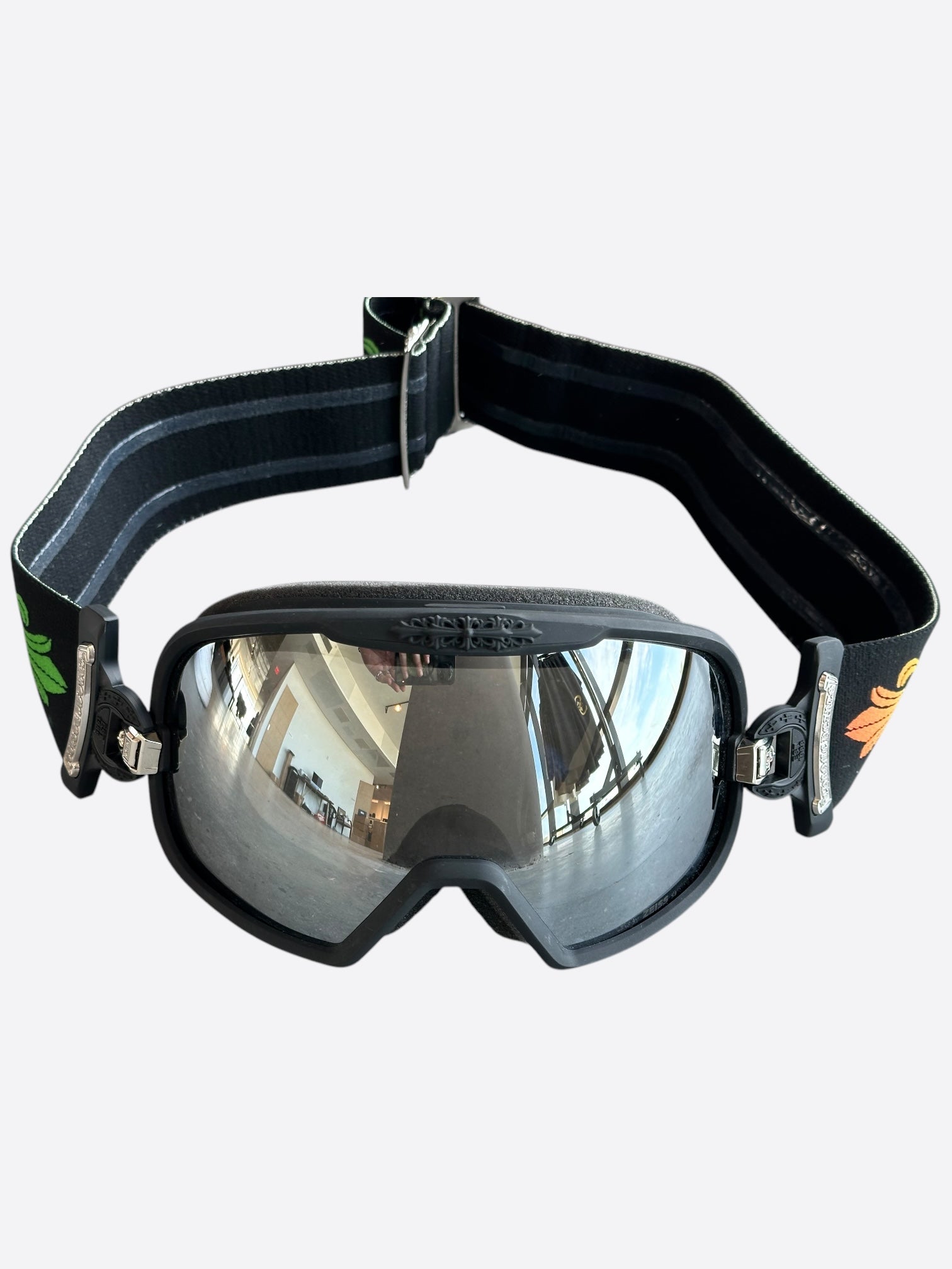 chrome hearts snow goggles Chrome Hearts Black Gradient Floral Ski Goggles – Savonches