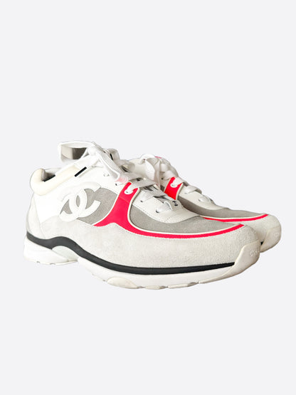 Chanel White & Pink CC Logo Trainers