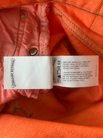 Chrome Hearts Orange & Black Cross Patch Flared Jeans