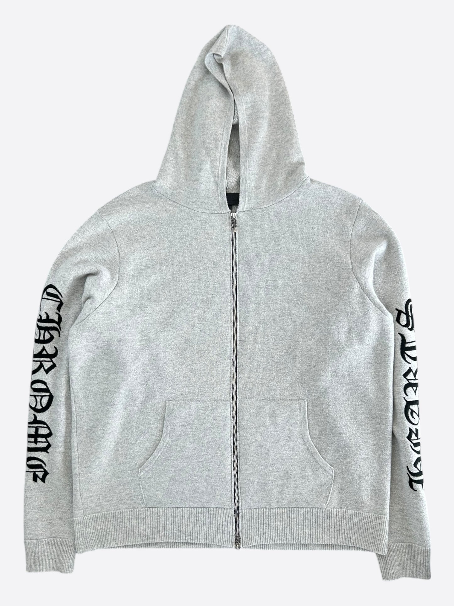 Chrome Hearts Grey & Black Embroidered Cashmere Zip Up Hoodie