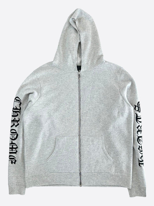 Chrome Hearts Grey & Black Embroidered Cashmere Zip Up Hoodie